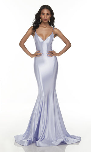UNK-61169. Long Slinky Dress, V-neck, Fit N Flare image 4