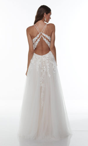 UNK-61110. Long Sexy White Dress, Plunging Neckline, High-low image 1