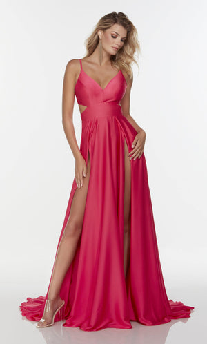 UNK-61140. Long Cut Out Dress, V-neck, Flowy image 2