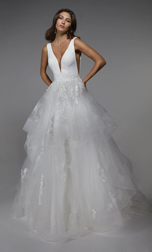 UNK-7040. Long Bridal Gown, Plunging Neckline, Ball Gown image 2
