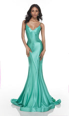 UNK-61169. Long Slinky Dress, V-neck, Fit N Flare image 7