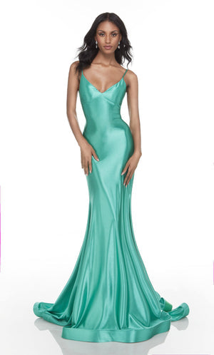 UNK-61169. Long Slinky Dress, V-neck, Fit N Flare image 7
