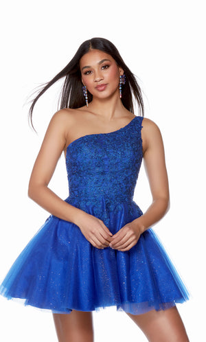 UNK-3150. Short, One Shoulder, A-line, Closed Back image 4