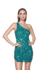 UNK-4641. Short, One Shoulder, Straight, Closed Back image 3