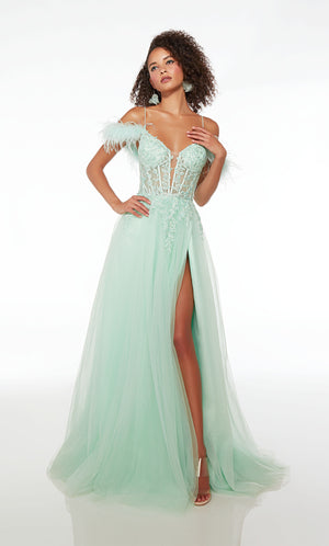 UNK-61561. Long, V-neck, A-line, Lace-up Back image 0