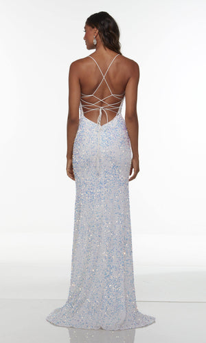 UNK-61181. Long Strappy Back Dress, Square Neckline, Straight image 8