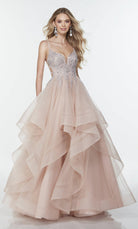 UNK-61109. Long Waterfall Dress, Plunging Neckline, Ballgown image 0