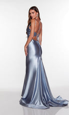 UNK-61436. Long, V Neck, Fit N Flare, Lace Up Back image 5