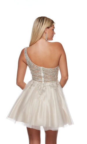 UNK-3150. Short, One Shoulder, A-line, Closed Back image 1