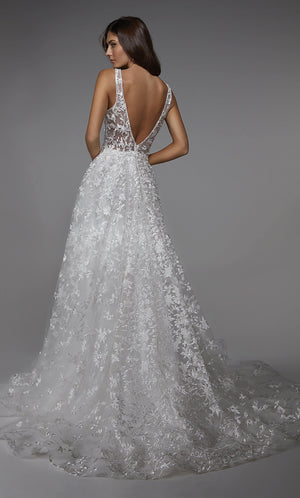 UNK-7037. Long Bridal Gown, V-neck, A-line, Low V Back image 2