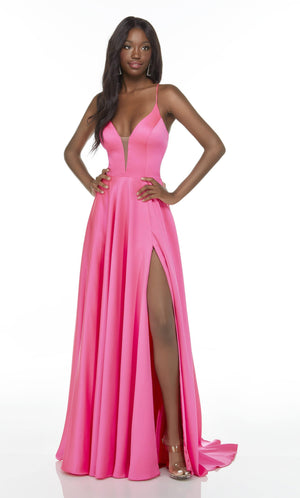 UNK-1722. Long Slit Dress, Plunging Neckline, Flowy image 0