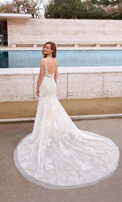 UNK-Wedding Dress: 7029. Long Wedding Dress, Plunging Neckline, Fit N Flare image 2
