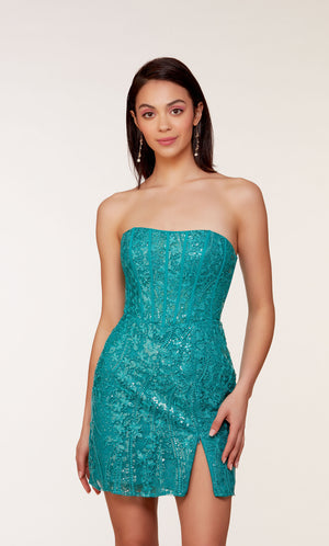 UNK-4616. Short, Strapless, Straight, Lace-up Back image 3