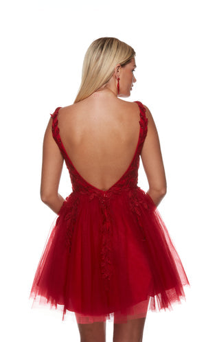 UNK-3163. Short, Plunging Neckline, A-line, Open Back image 1