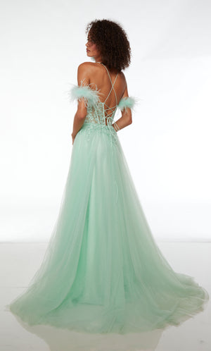 UNK-61561. Long, V-neck, A-line, Lace-up Back image 1
