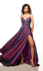 UNK-1770. Long, V-neck, A-line, Lace-up Back image 2