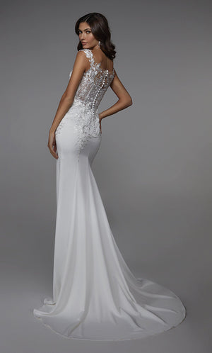 UNK-7026. Long Bridal Gown, Off The Shoulder, Fit N Flare image 3