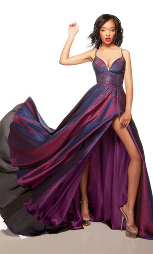 UNK-1770. Long, V-neck, A-line, Lace-up Back image 3