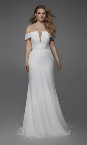 UNK-Wedding Dress: 7020. Long, Off The Shoulder, Fit N Flare image 3