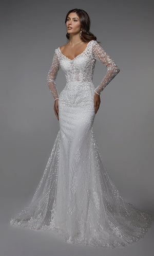 UNK-7030. Long Bridal Gown, V-neck, Fit N Flare image 4