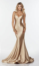 UNK-61169. Long Slinky Dress, V-neck, Fit N Flare image 2