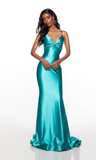UNK-61436. Long, V Neck, Fit N Flare, Lace Up Back image 8