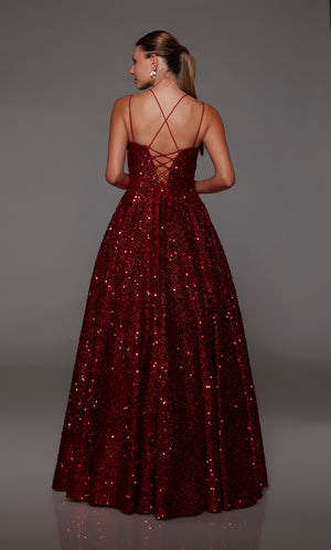 UNK-1776. Long, V-neckline, Ballgown, Lace-up Back image 1