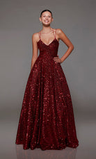 UNK-1776. Long, V-neckline, Ballgown, Lace-up Back image 0