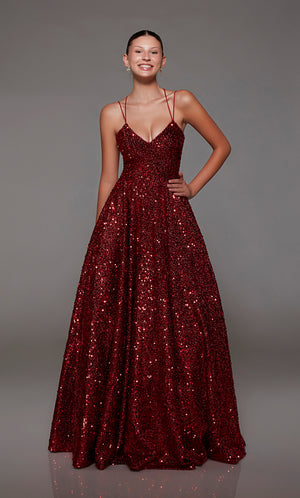 UNK-1776. Long, V-neckline, Ballgown, Lace-up Back image 0