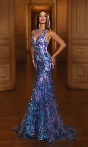 UNK-61630. Long, Halter Neckline, Mermaid, Open Back image 0