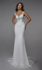 UNK-7026. Long Bridal Gown, Off The Shoulder, Fit N Flare image 6