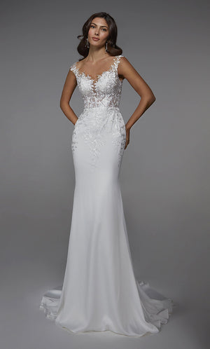 UNK-7026. Long Bridal Gown, Off The Shoulder, Fit N Flare image 6