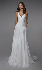 UNK-Wedding Dress: 7024. Long Bridal Gown, Plunging Neckline, Flowy image 4