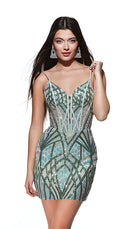 UNK-4895. Short, V-neck, Straight, Lace-up Back image 1