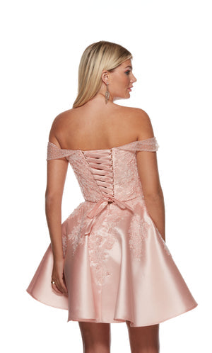 UNK-3128. Short, Off The Shoulder, A-line, Lace-up Back image 1