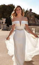 UNK-Wedding Dress: 7020. Long, Off The Shoulder, Fit N Flare image 5
