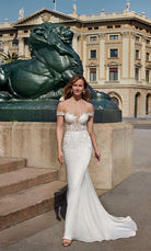 UNK-7026. Long Bridal Gown, Off The Shoulder, Fit N Flare image 1