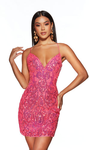 UNK-4900. Short, V-neck, Straight, Strappy Back image 1