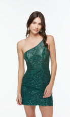 UNK-4514. Short, One Shoulder, Straight, Closed Back image 2