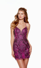 UNK-4668. Short, Plunging Neckline, Straight, Open Back image 0