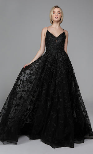 UNK-Wedding Dress: 7012. Long, V-Neck, Fit N Flare, V Shaped Back image 7