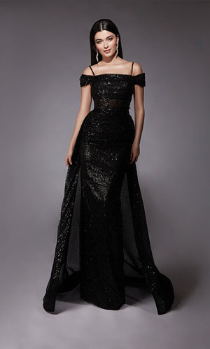 UNK-7101. Long, Off The Shoulder, Straight, Open Back image 2