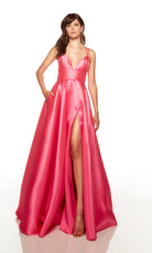 UNK-1747. Long, Plunging Neckline, A-line, Lace Up Back image 0