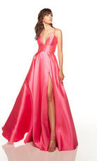 UNK-1747. Long, Plunging Neckline, A-line, Lace Up Back image 2