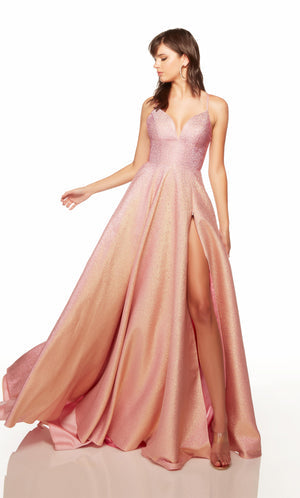 UNK-1770. Long, V-neck, A-line, Lace-up Back image 6