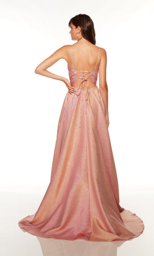 UNK-1770. Long, V-neck, A-line, Lace-up Back image 5