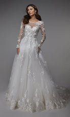 UNK-7046. Long Wedding Dress, Illusion Neckline, Ball Gown image 2