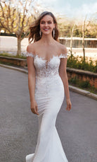 UNK-7026. Long Bridal Gown, Off The Shoulder, Fit N Flare image 2