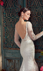 UNK-7030. Long Bridal Gown, V-neck, Fit N Flare image 3