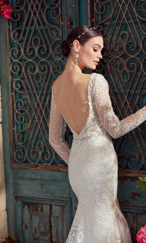 UNK-7030. Long Bridal Gown, V-neck, Fit N Flare image 3